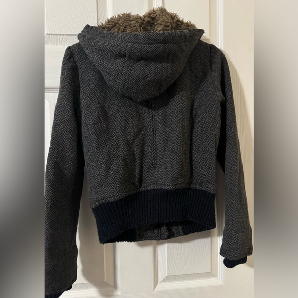 American Eagle Outfitters Charcoal Pea Coat with Fur Hood - Picture 3 of 3